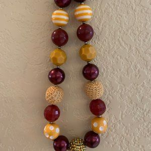Maroon and Gold Beaded Necklace